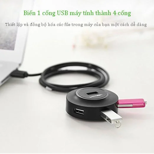 Bộ chia Hub USB 2.0 4 cổng màu đen Ugreen 25CM (50261) — ảnh 2