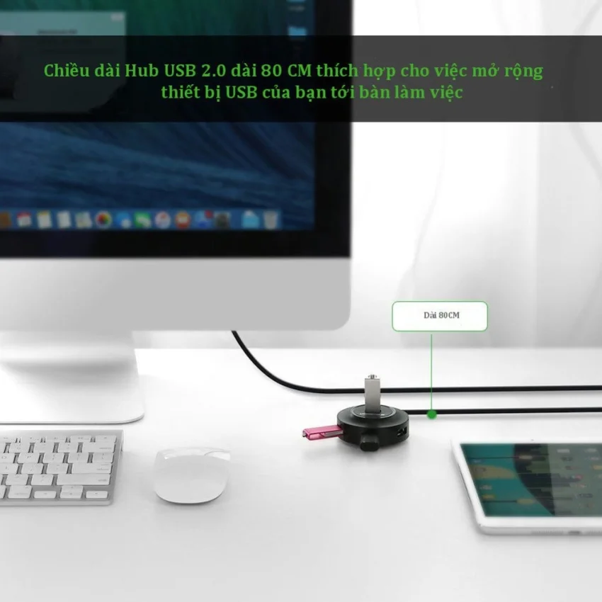 Bộ chia Hub USB 2.0 4 cổng màu đen Ugreen 25CM (50261) — ảnh 3