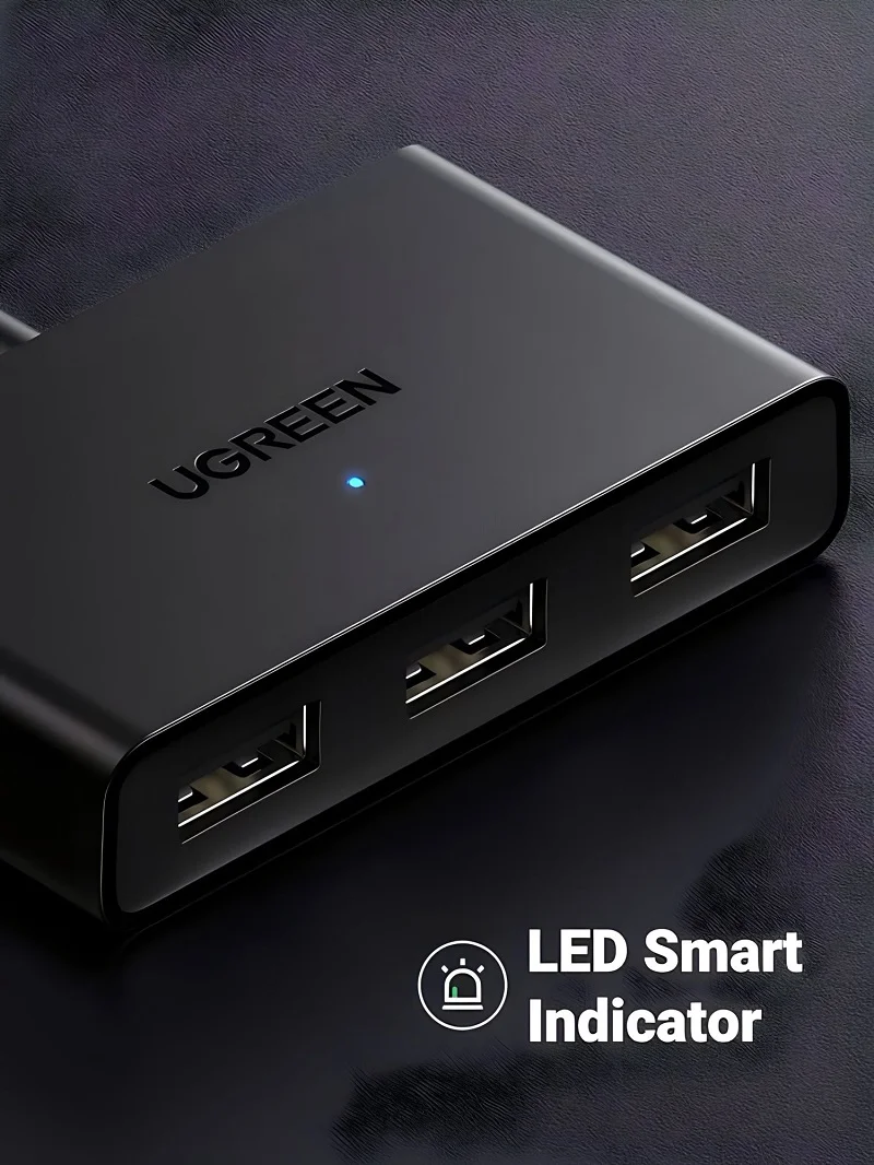 Bộ chia hub USB 2.0 chia sẽ dữ liệu 2 vào 3 ra màu đen Ugreen (10935)