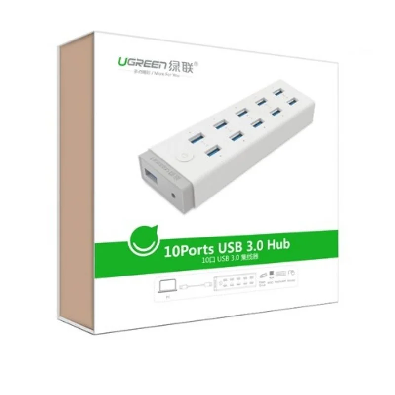 Bộ chia Hub USB 3.0 10 cổng kèm nguồn ngoài 12V tích hợp BC1.2 Ugreen (20297)