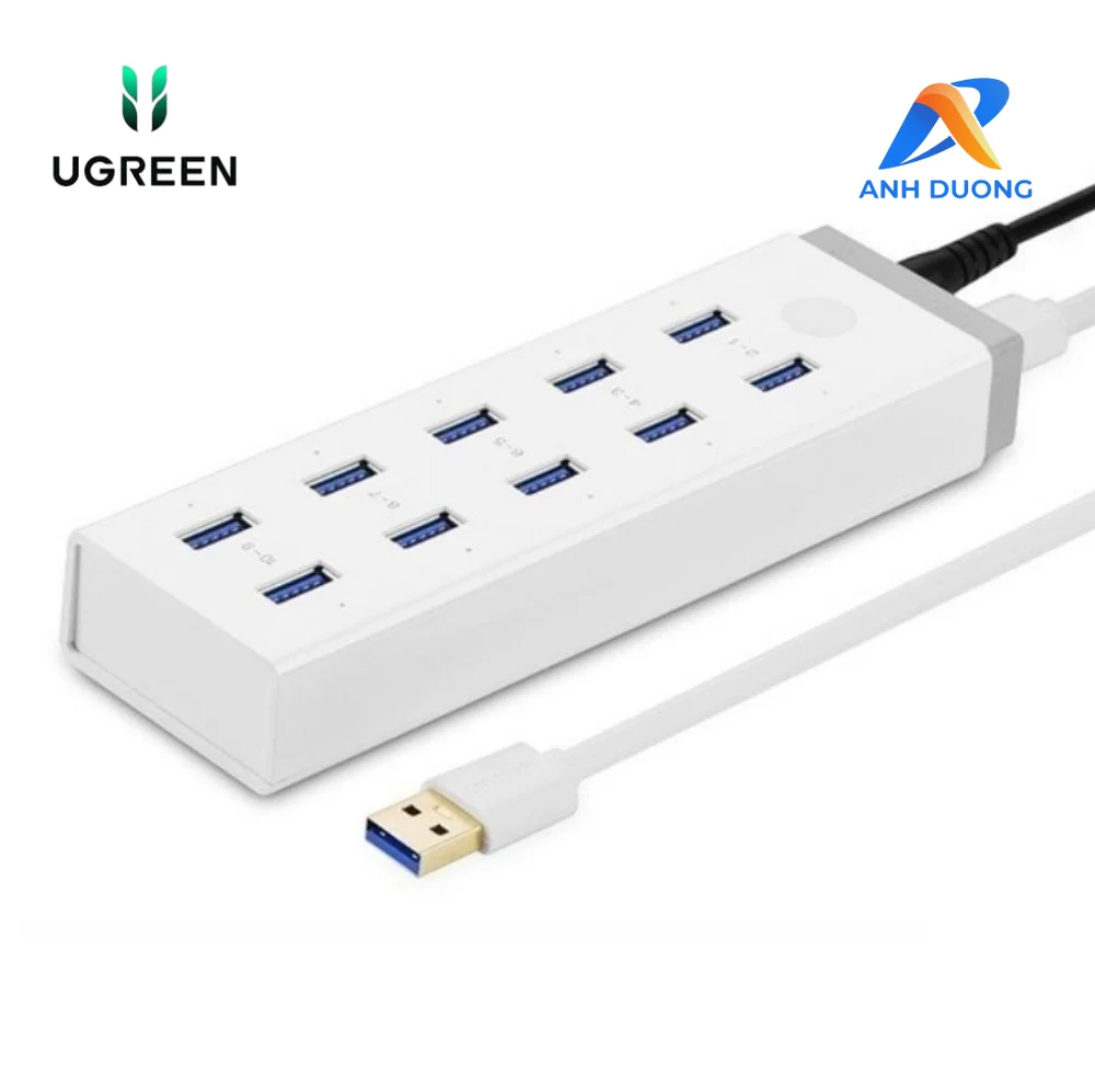 Bộ chia Hub USB 3.0 10 cổng kèm nguồn ngoài 12V tích hợp BC1.2 Ugreen (20297)