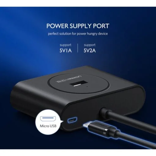 Bộ chia Hub USB 3.0 có 4 cổng màu đen dài 25cm Ugreen (50263)