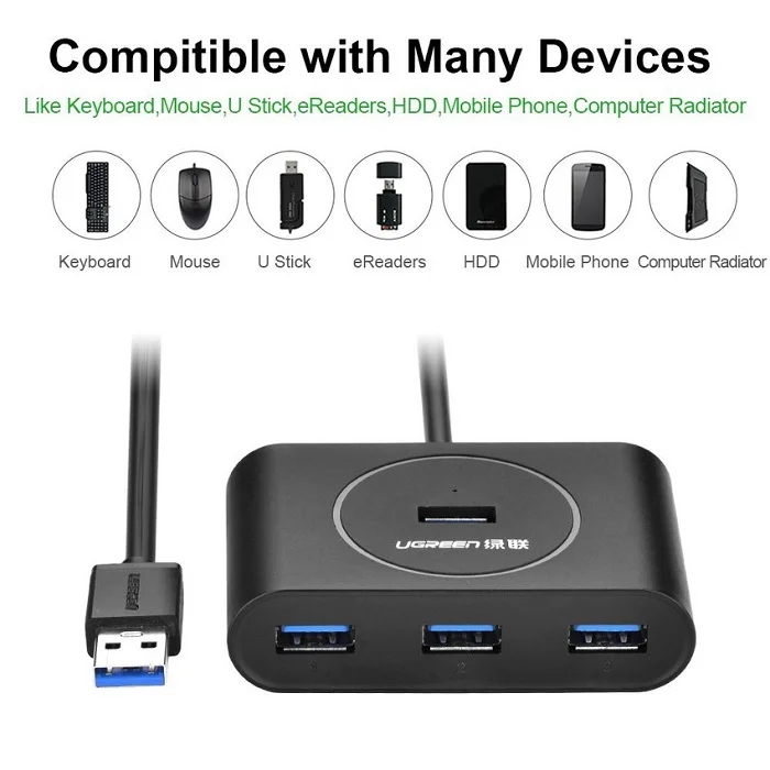 Bộ chia Hub USB 3.0 4 cổng màu đen dài 50CM Ugreen (20290) — ảnh 5