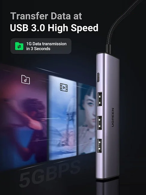 Bộ chia Hub USB 3.0 4 cổng màu đen Ugreen (20805) — ảnh 2