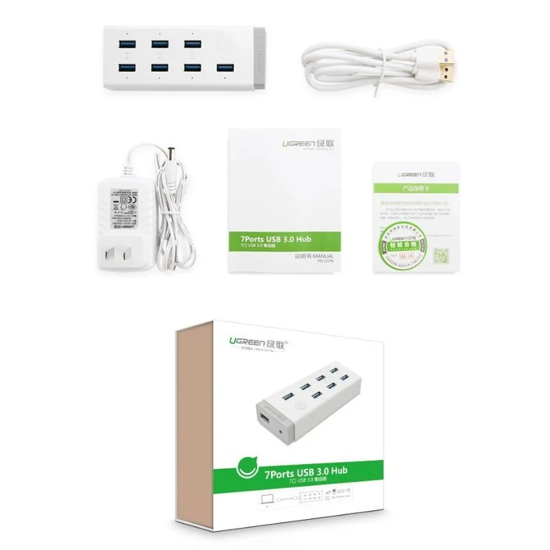 Bộ chia Hub USB 3.0 7 cổng kèm nguồn ngoài 12V tích hợp BC1.2 Ugreen (20296) — ảnh 2