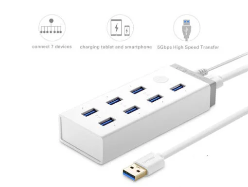 Bộ chia Hub USB 3.0 7 cổng kèm nguồn ngoài 12V tích hợp BC1.2 Ugreen (20296) — ảnh 5