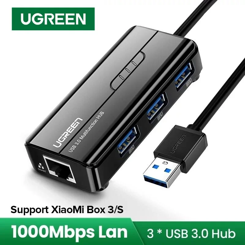 Bộ chia Hub USB 3.0 có 3 cổng và Giga Ethernet màu đen Ugreen (20265) — ảnh 2