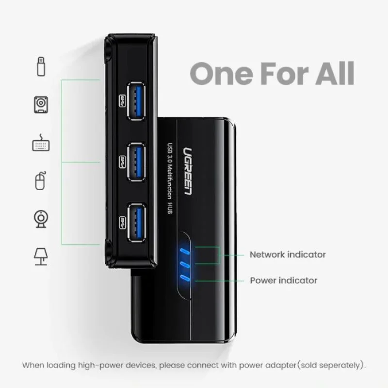Bộ chia Hub USB 3.0 có 3 cổng và Giga Ethernet màu đen Ugreen (20265) — ảnh 4