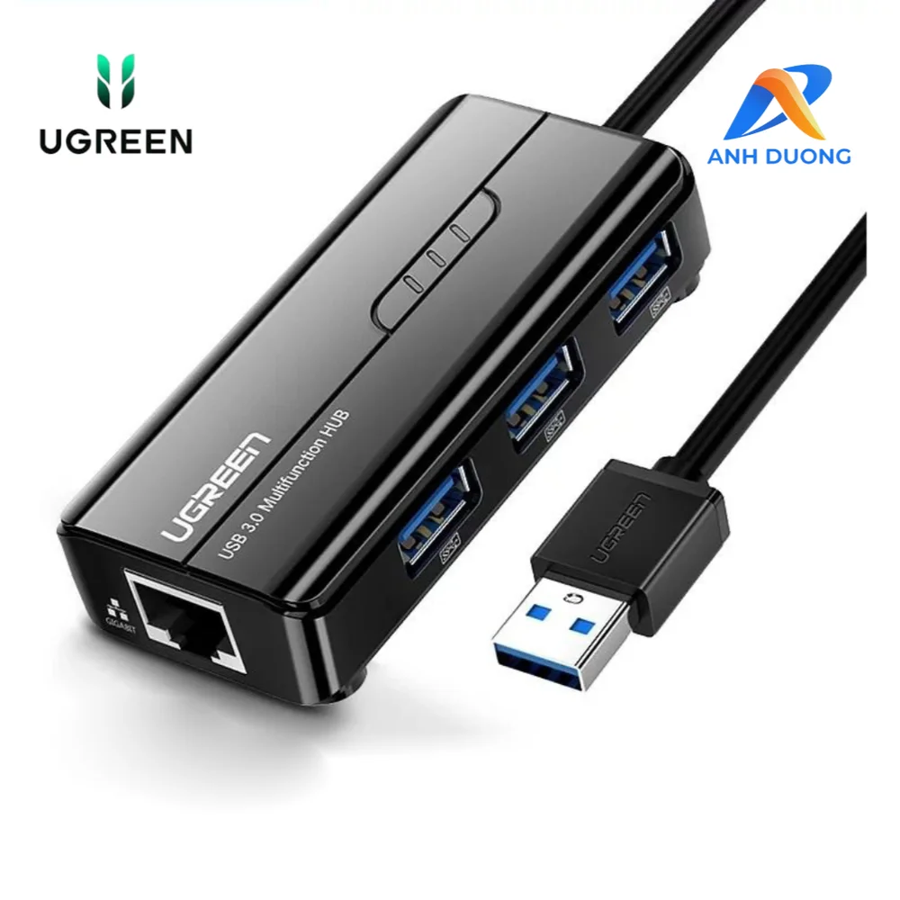 Bộ chia Hub USB 3.0 có 3 cổng và Giga Ethernet màu đen Ugreen (20265)