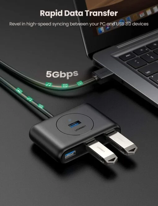 Bộ chia Hub USB 3.0 có 4 cổng màu đen dài 25cm Ugreen (50263) — ảnh 2
