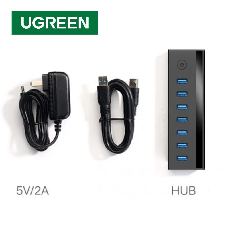 Bộ chia Hub USB 3.0 có 7 cổng màu đen nguồn 5V Ugreen (40522)