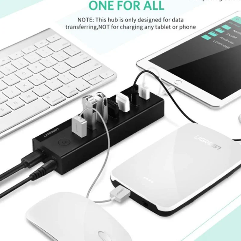 Bộ chia Hub USB 3.0 có 7 cổng màu đen nguồn 5V Ugreen (40522)