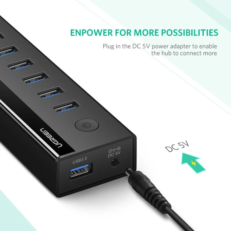 Bộ chia Hub USB 3.0 có 7 cổng màu đen nguồn 5V Ugreen (40522) — ảnh 4