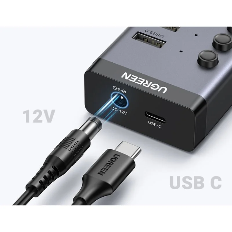 Bộ chia Hub USB 3.0 có 7 cổng màu đen nguồn 5V Ugreen (90305)
