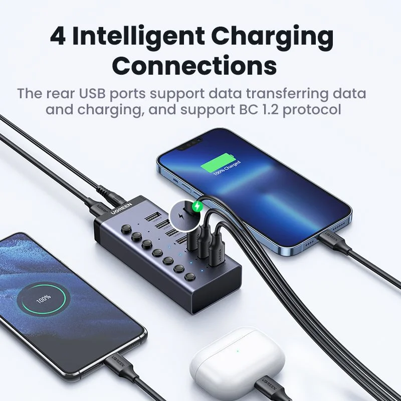 Bộ chia Hub USB 3.0 có 7 cổng màu đen nguồn 5V Ugreen (90305)