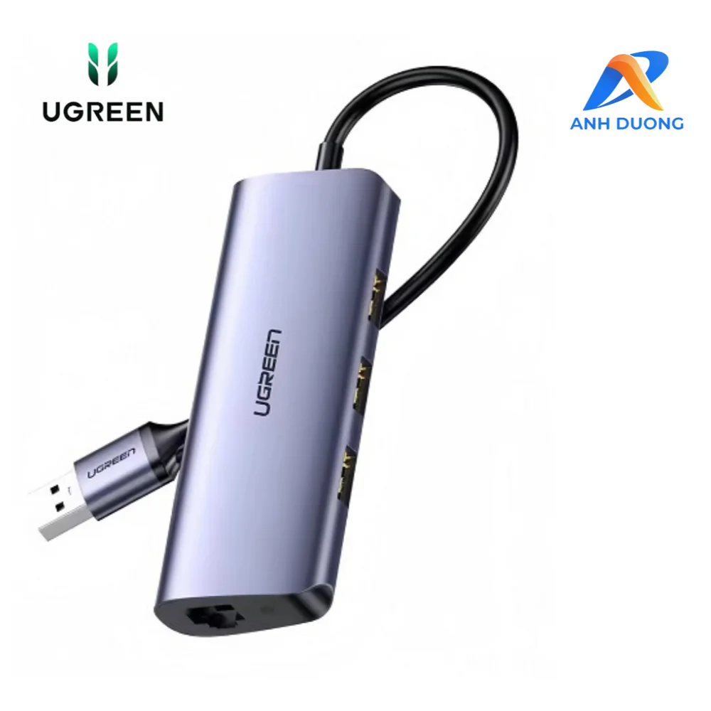 Bộ chia Hub USB 3.0 sang 3 cổng USB 3.0 và cổng mạng LAN Ugreen (60719)
