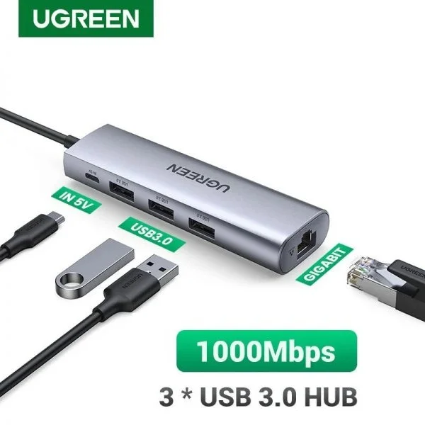 Bộ chia Hub USB 3.0 sang 3 cổng USB 3.0 và cổng mạng LAN Ugreen (60812) — ảnh 2