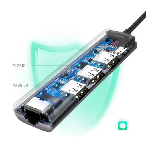 Bộ chia Hub USB 3.0 sang 3 cổng USB 3.0 và cổng mạng LAN Ugreen (60812)