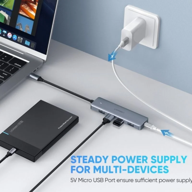 Bộ chia Hub USB-C 4 cổng màu xám Ugreen (70336)