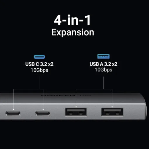 Bộ chia Hub USB-C ra 2 cổng USB 3.1 và 2 cổng USB-C màu đen Ugreen (30758) — ảnh 12