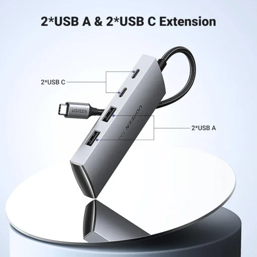 Bộ chia Hub USB-C ra 2 cổng USB 3.1 và 2 cổng USB-C màu đen Ugreen (30758) — ảnh 3