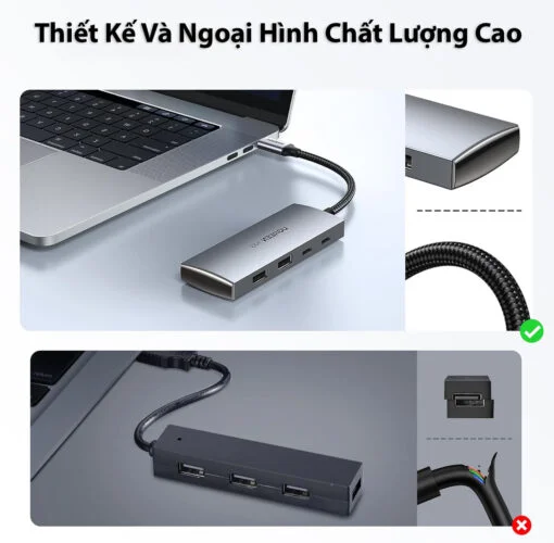 Bộ chia Hub USB-C ra 2 cổng USB 3.1 và 2 cổng USB-C màu đen Ugreen (30758)