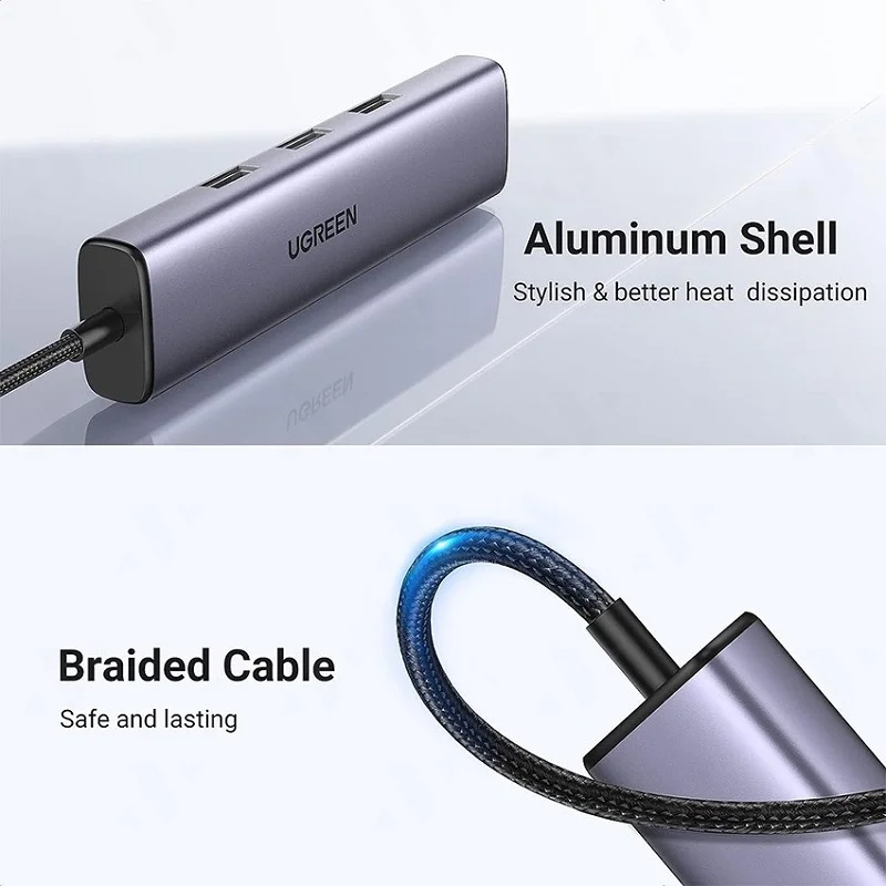 Bộ chia Hub USB-C ra 3 cổng USB 3.0 và cổng mạng dài 25cm Ugreen (60600)
