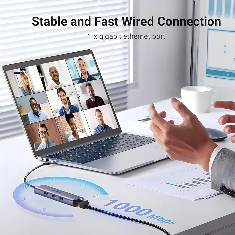 Bộ chia Hub USB-C ra 3 cổng USB 3.0 và cổng mạng dài 25cm Ugreen (60600)