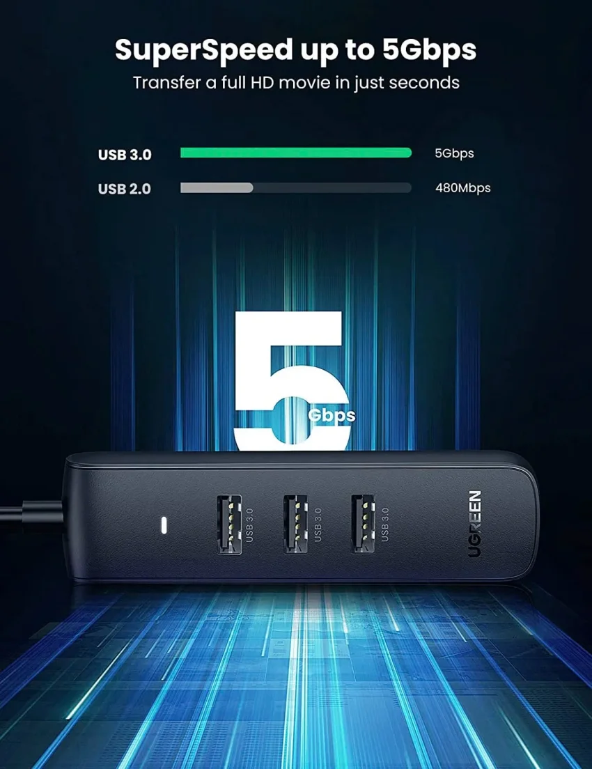 Bộ chia Hub USB-C ra 4 cổng USB 3.0 màu đen dài 20cm Ugreen (10916) — ảnh 3