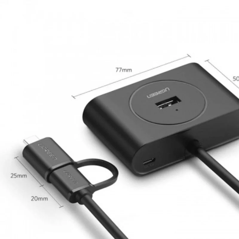 Bộ chia USB 3.0 + Type-C 4 cổng màu đen, dài 1M Ugreen (40850)