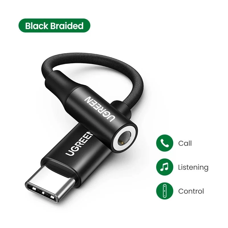 Bộ chuyển âm thanh USB-C ra 3.5mm màu đen, dài 10cm Ugreen (70858)