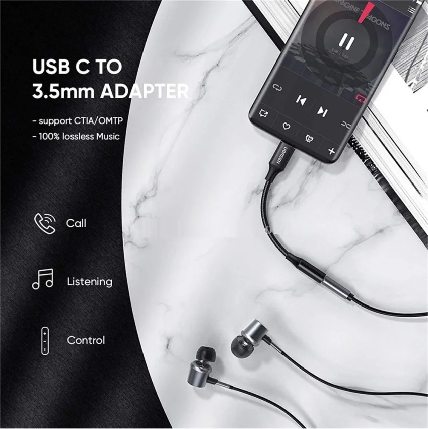 Bộ chuyển âm thanh USB-C ra 3.5mm màu đen, dài 10cm Ugreen (70858)