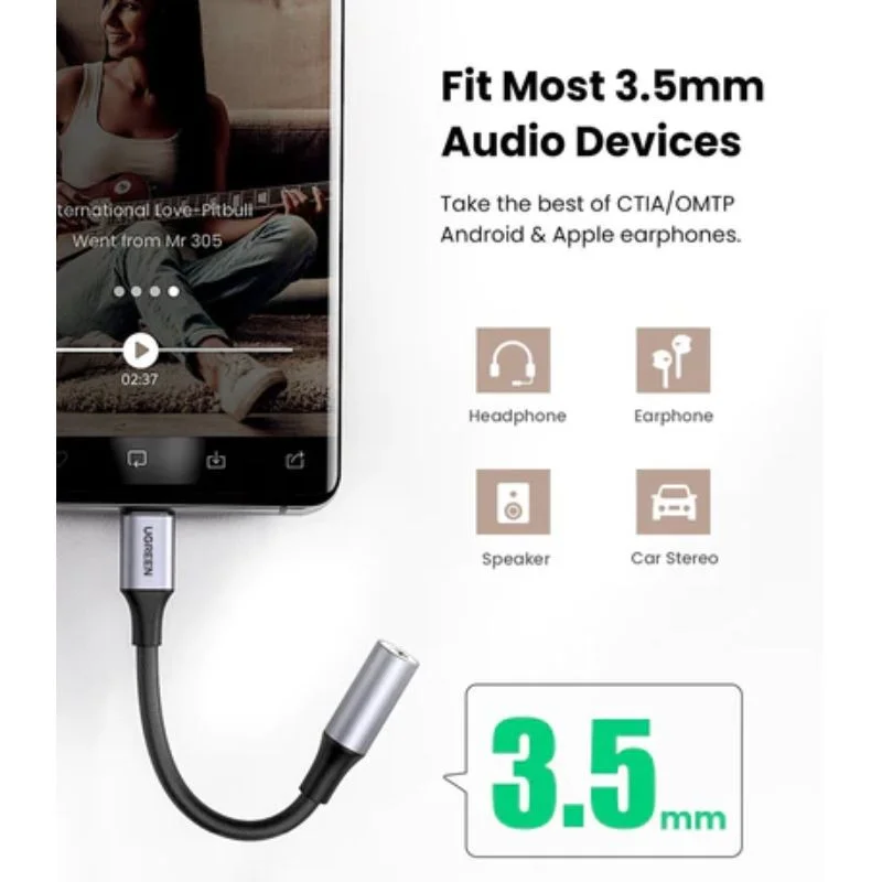 Bộ chuyển âm thanh USB-c ra 3.5mm màu đen, dài 10cm Ugreen (80154) — ảnh 5