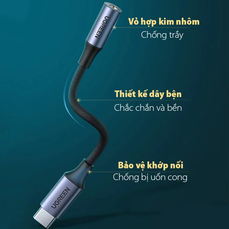 Bộ chuyển âm thanh USB-c ra 3.5mm màu đen, dài 10cm Ugreen (80154) — ảnh 7