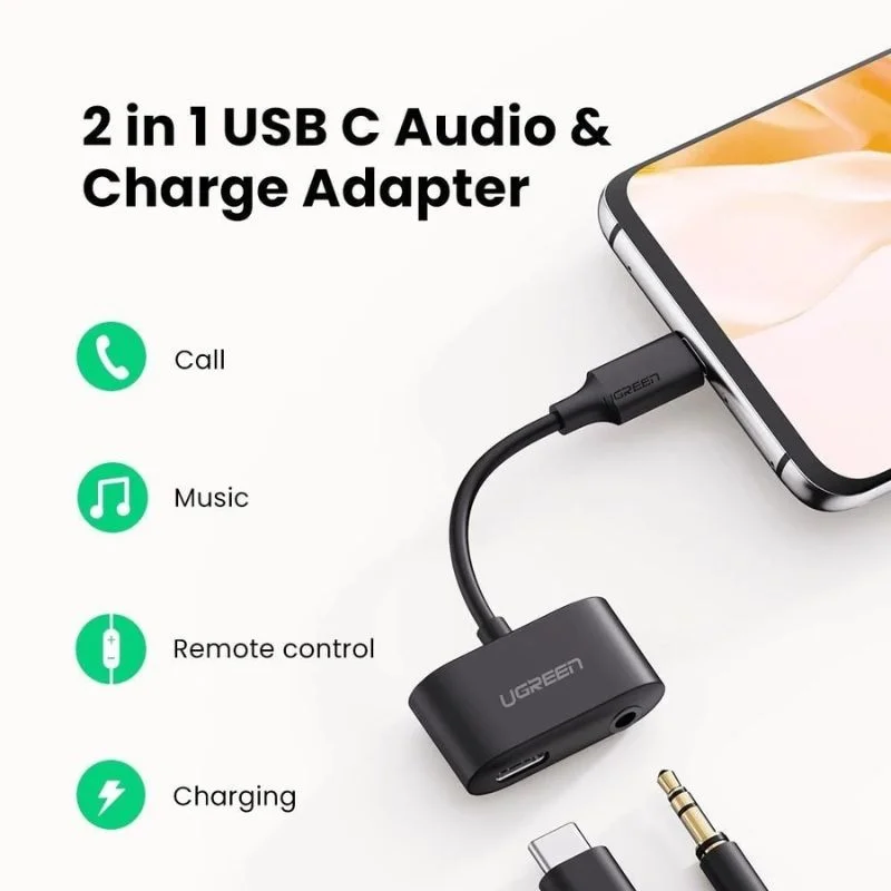 Bộ chuyển âm thanh USB-c ra 3.5mm màu đen, dài 25cm Ugreen (70606)