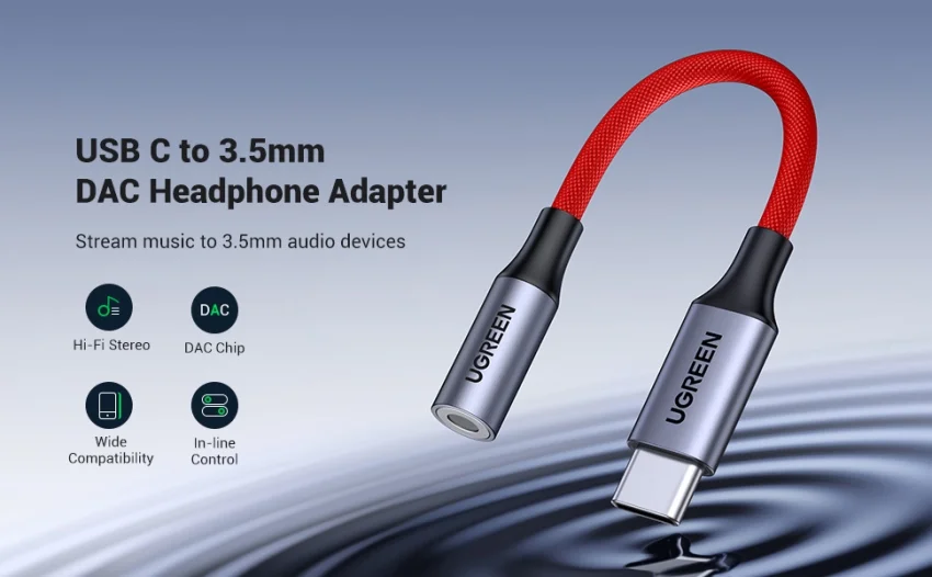 Bộ chuyển âm thanh USB-c ra 3.5mm màu đỏ, dài 10cm Ugreen (70859)