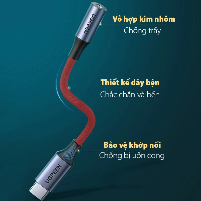 Bộ chuyển âm thanh USB-c ra 3.5mm màu đỏ, dài 10cm Ugreen (70859) — ảnh 11
