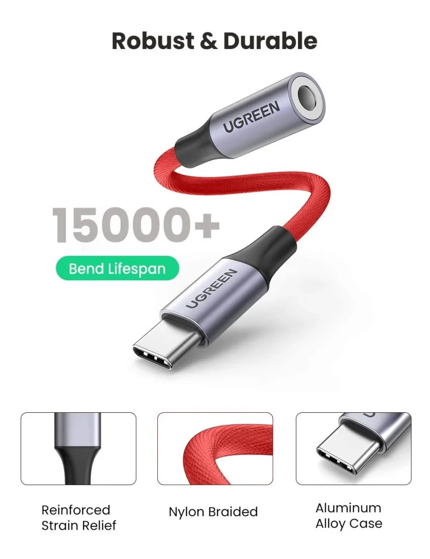 Bộ chuyển âm thanh USB-c ra 3.5mm màu đỏ, dài 10cm Ugreen (70859) — ảnh 8