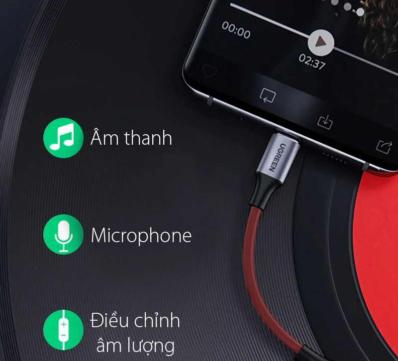 Bộ chuyển âm thanh USB-c ra 3.5mm màu đỏ, dài 10cm Ugreen (70859) — ảnh 9