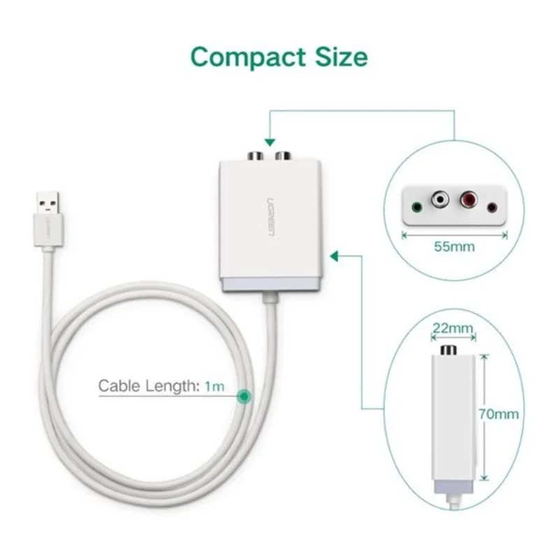 Bộ chuyển âm thanh USB ra 3.5mm và 2 đầu hoa sen, màu đen, dài 1M Ugreen (30521) — ảnh 2