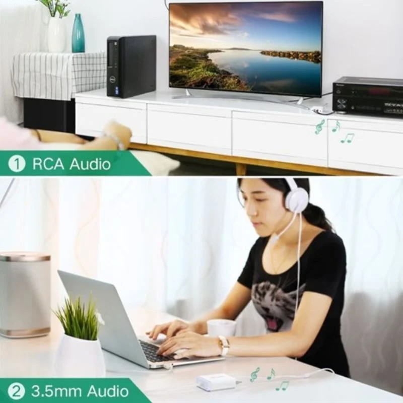 Bộ chuyển âm thanh USB ra 3.5mm và 2 đầu hoa sen, màu đen, dài 1M Ugreen (30521)