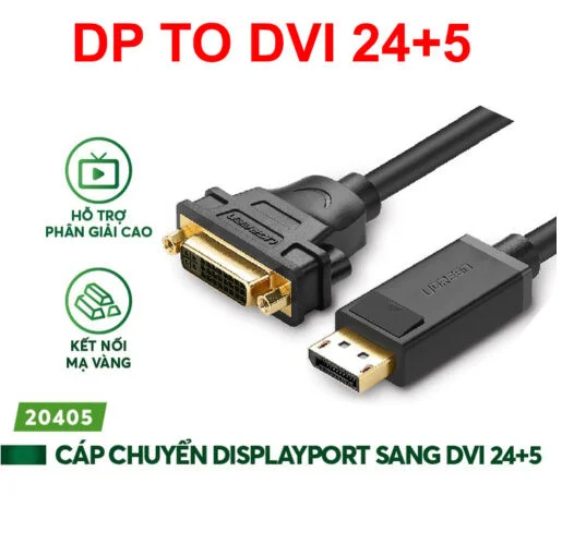 Bộ chuyển đổi có chipset Displayport sang DVI, 15cm Ugreen (20405)