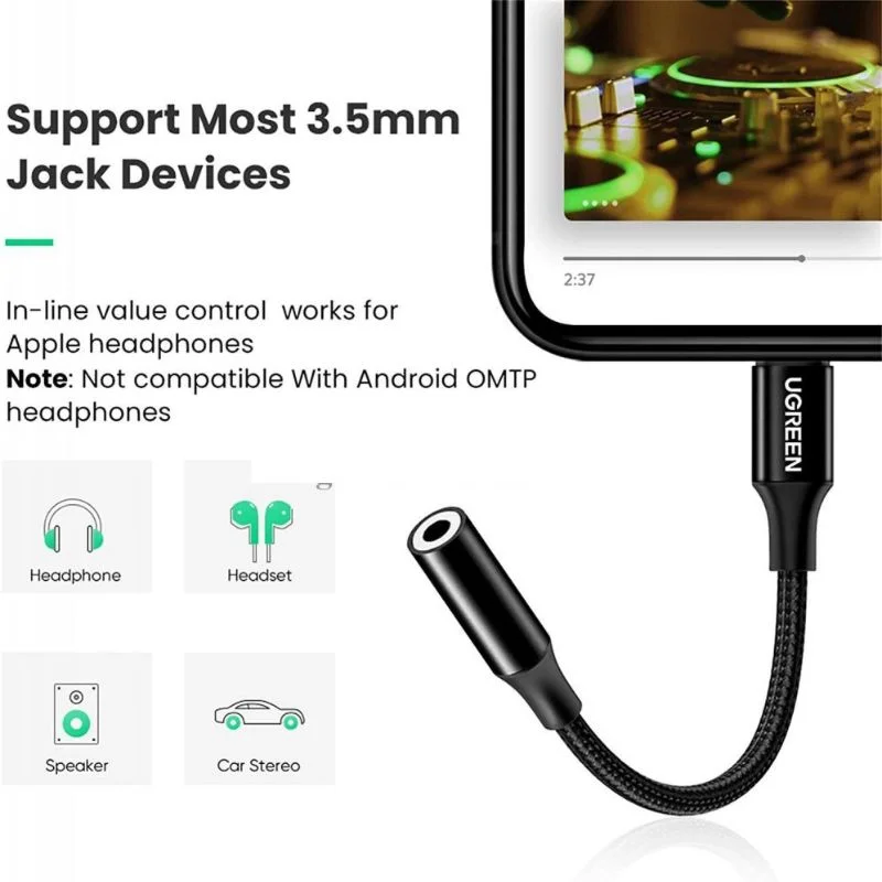 Bộ chuyển đổi có chipset lightning sang 3.5mm dài 10cm màu ghi Ugreen (70860)