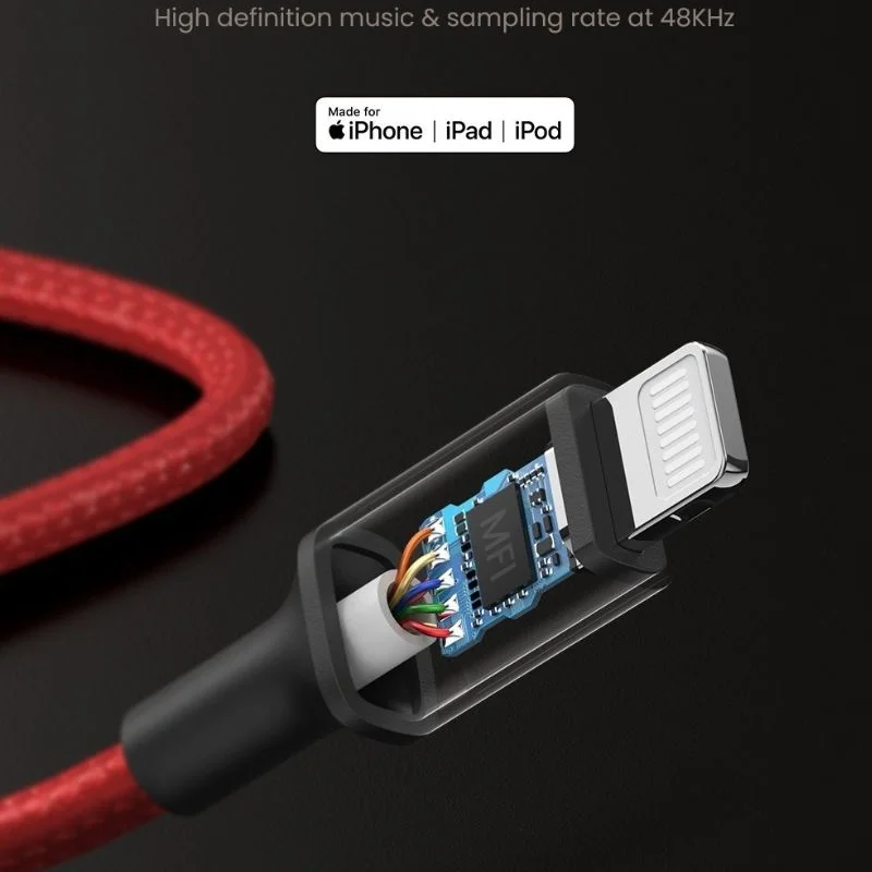 Bộ chuyển đổi có chipset lightning sang 3.5mm dài 7cm màu đỏ Ugreen (70507)