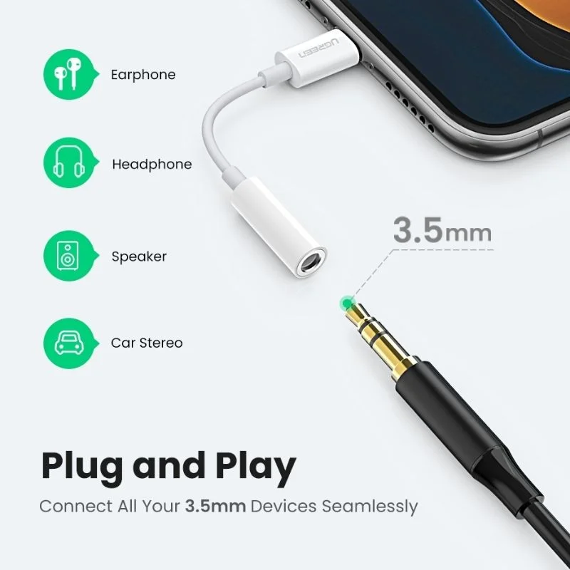 Bộ chuyển đổi có chipset lightning sang 3.5mm dài 7cm Ugreen (30759)