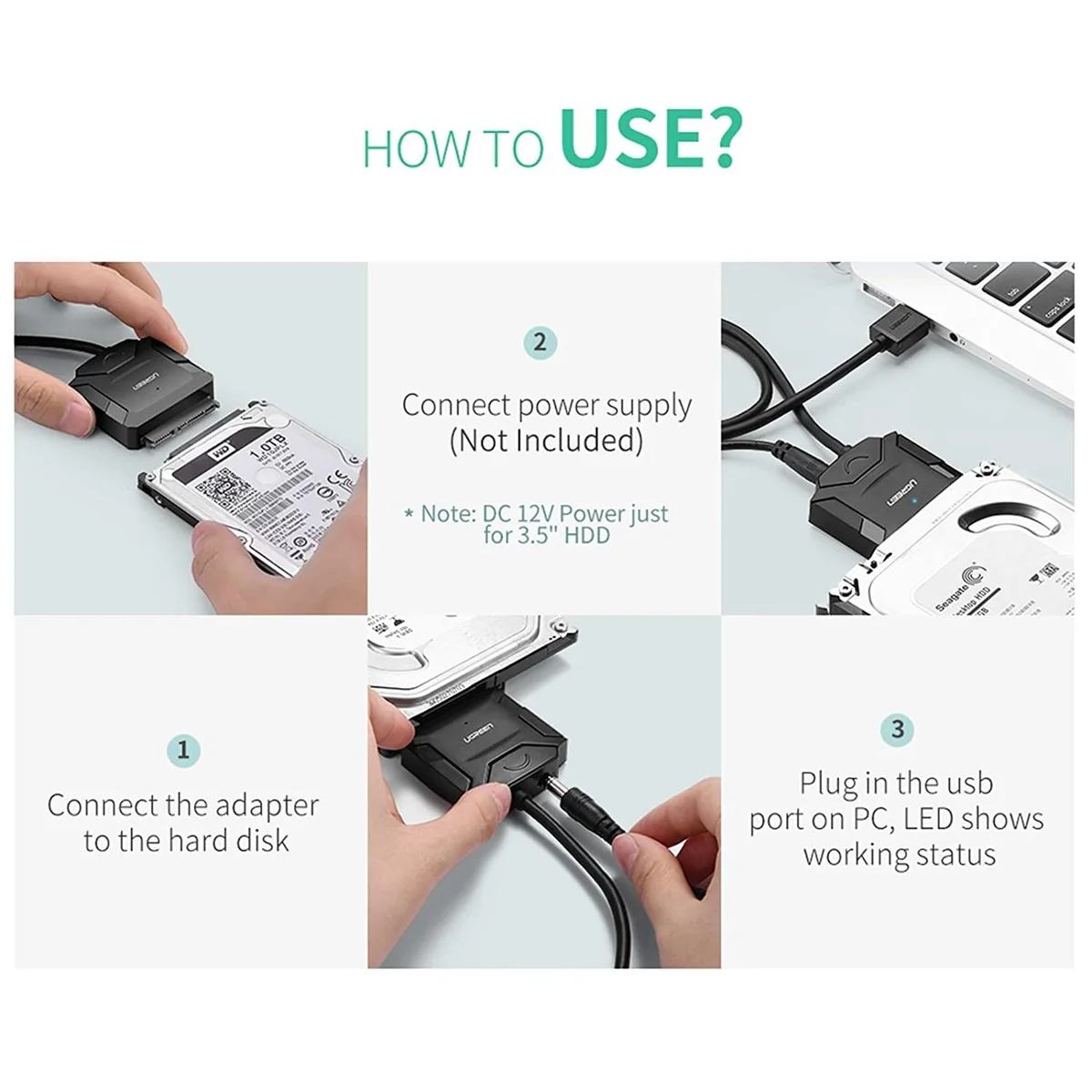 Bộ chuyển đổi có chipset USB 3.0 sang SATA, nguồn 12v-2A Ugreen ( 20611)
