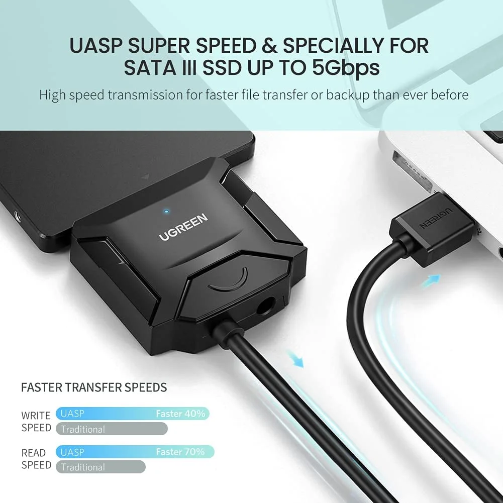 Bộ chuyển đổi có chipset USB 3.0 sang SATA, nguồn 12v-2A Ugreen ( 20611)