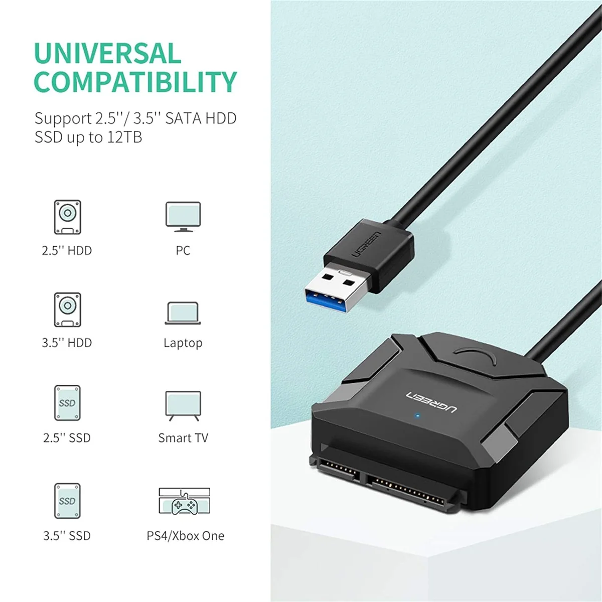 Bộ chuyển đổi có chipset USB 3.0 sang SATA, nguồn 12v-2A Ugreen ( 20611)