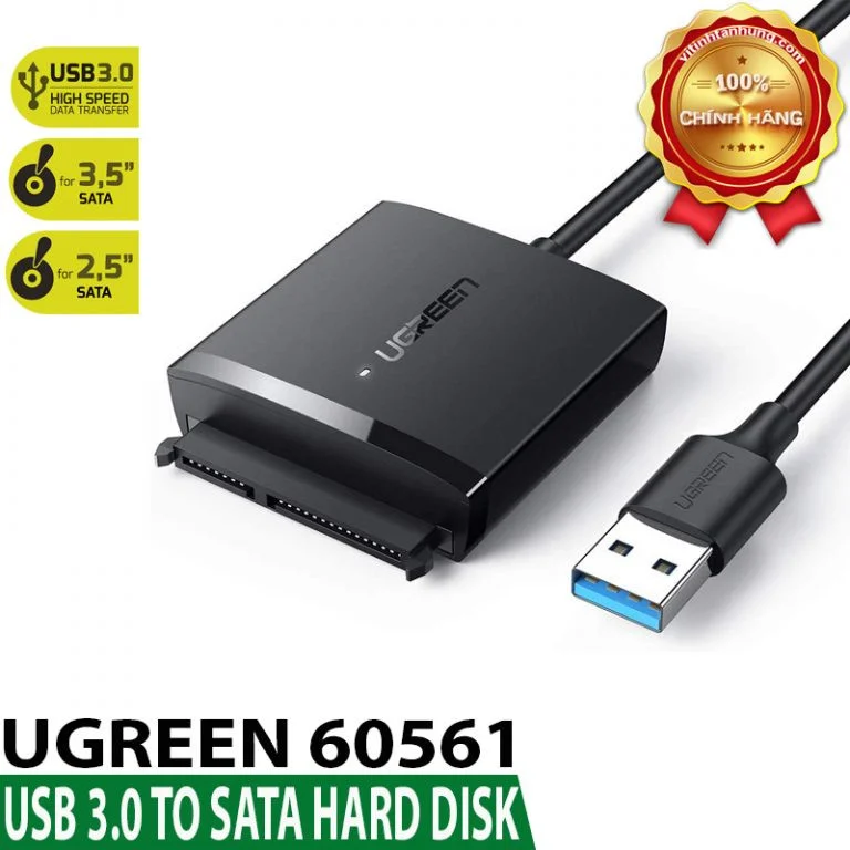 Bộ chuyển đổi có chipset USB 3.0 sang SATA, nguồn 12v-2A Ugreen (60561)