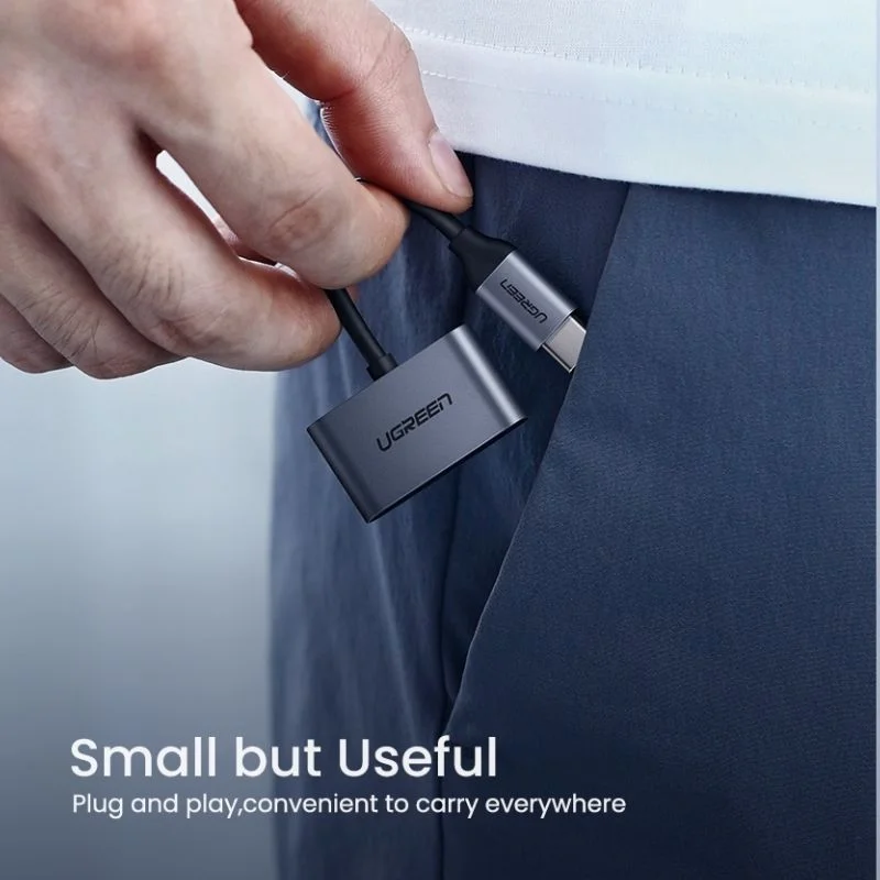 Bộ chuyển âm thanh USB-c ra 3.5mm màu đen, dài 25cm Ugreen (60165)